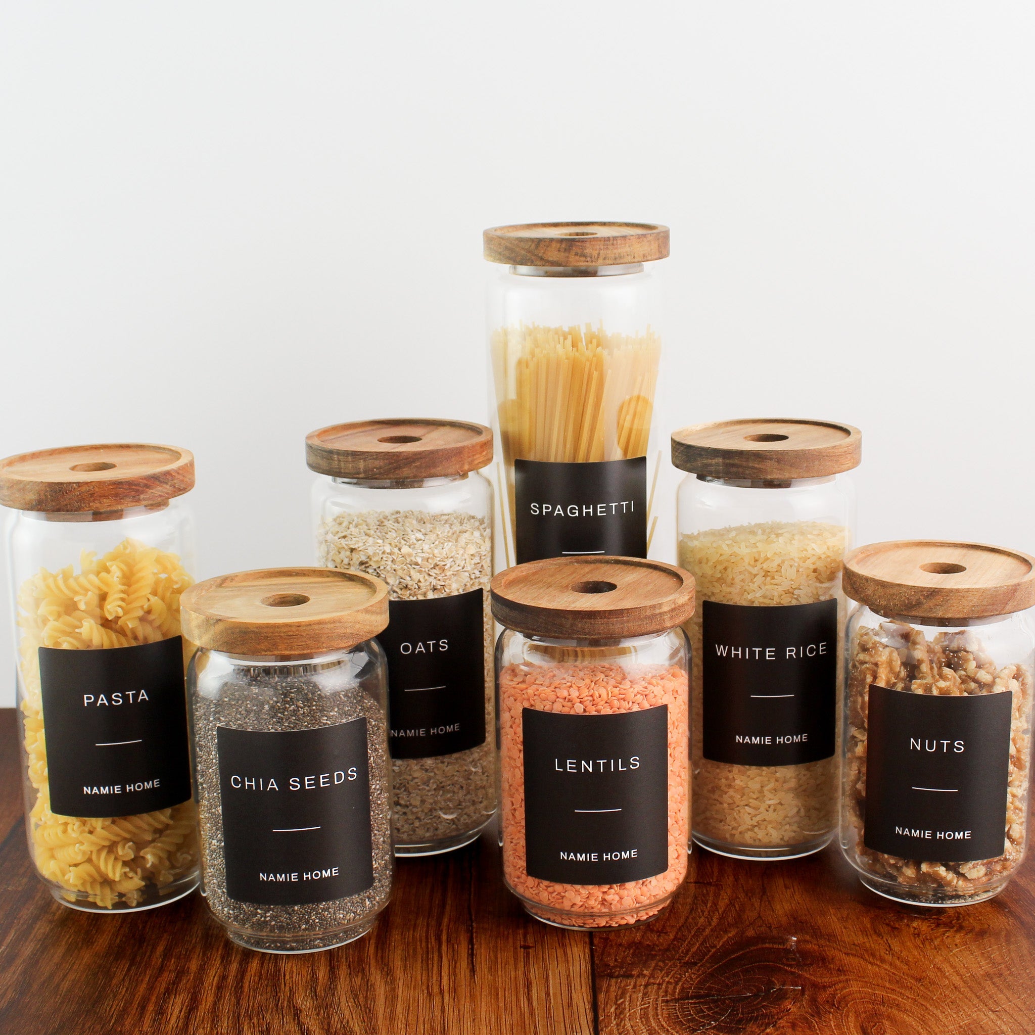 Pantry Storage Jar Set With Acacia Lids - Black Labels