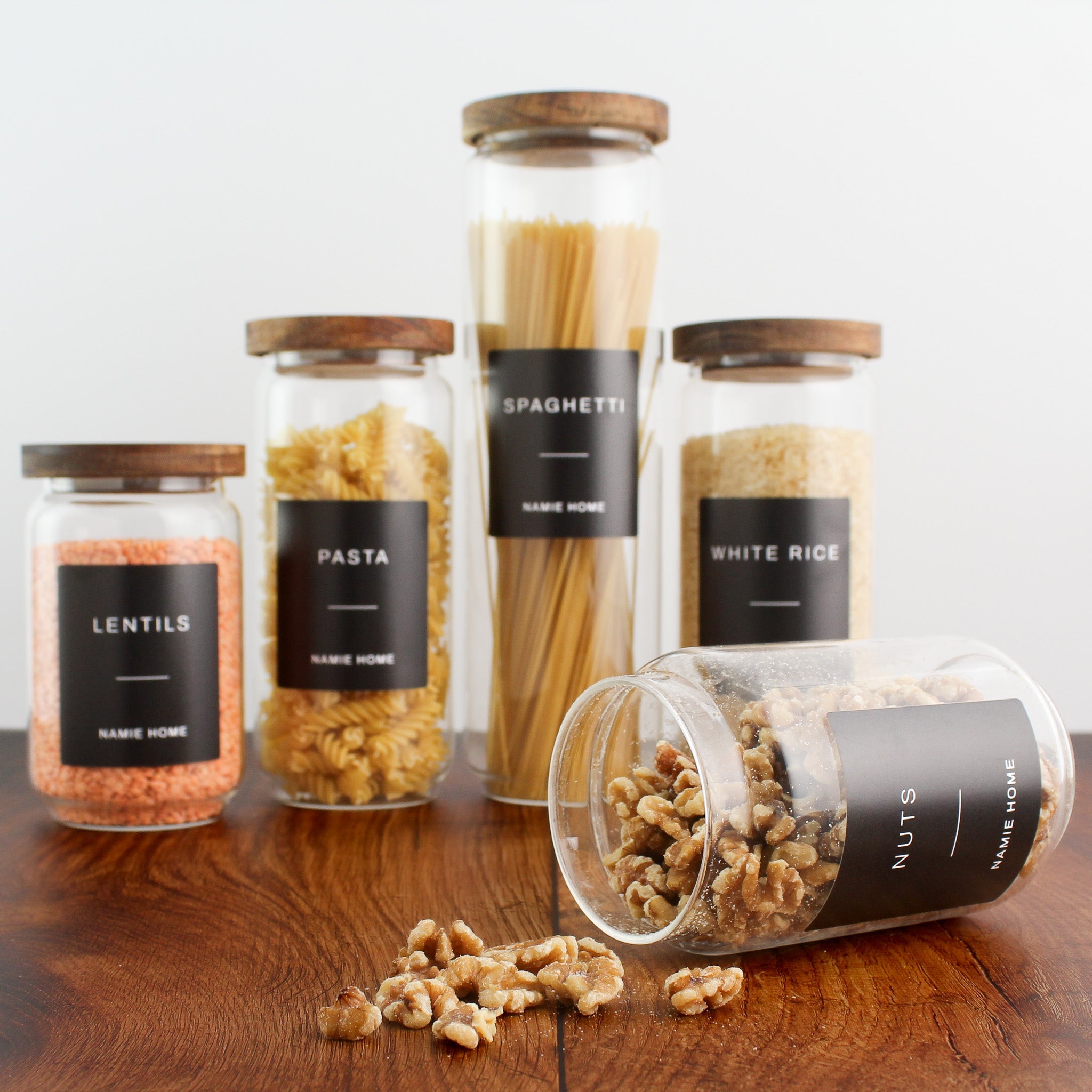 Pantry Storage Jar Set With Acacia Lids - Black Labels