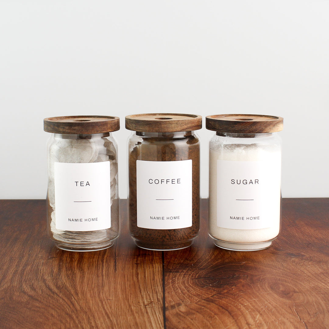 Tea Coffee Sugar Storage Jar Set With Acacia Lids