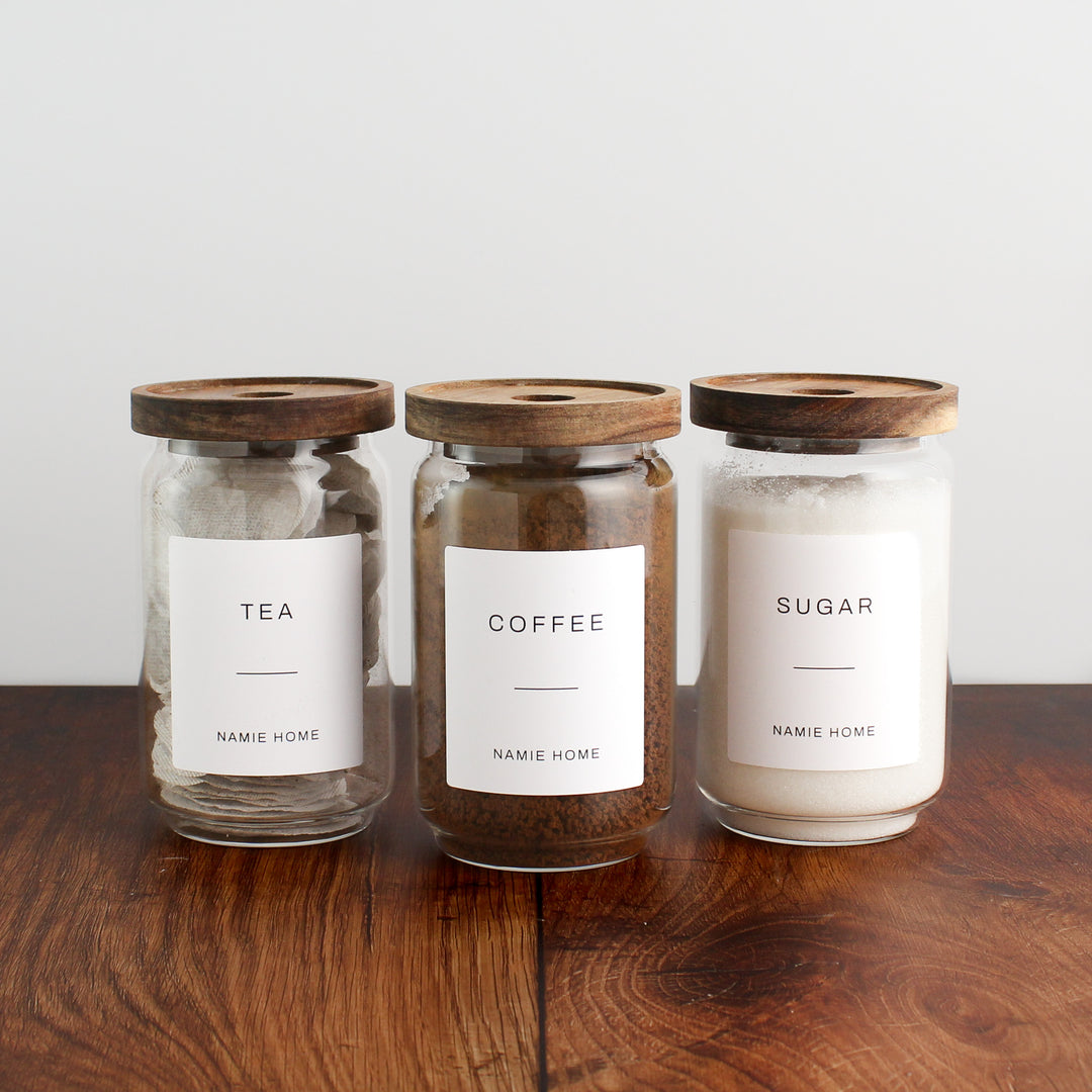 Tea Coffee Sugar Storage Jar Set With Acacia Lids