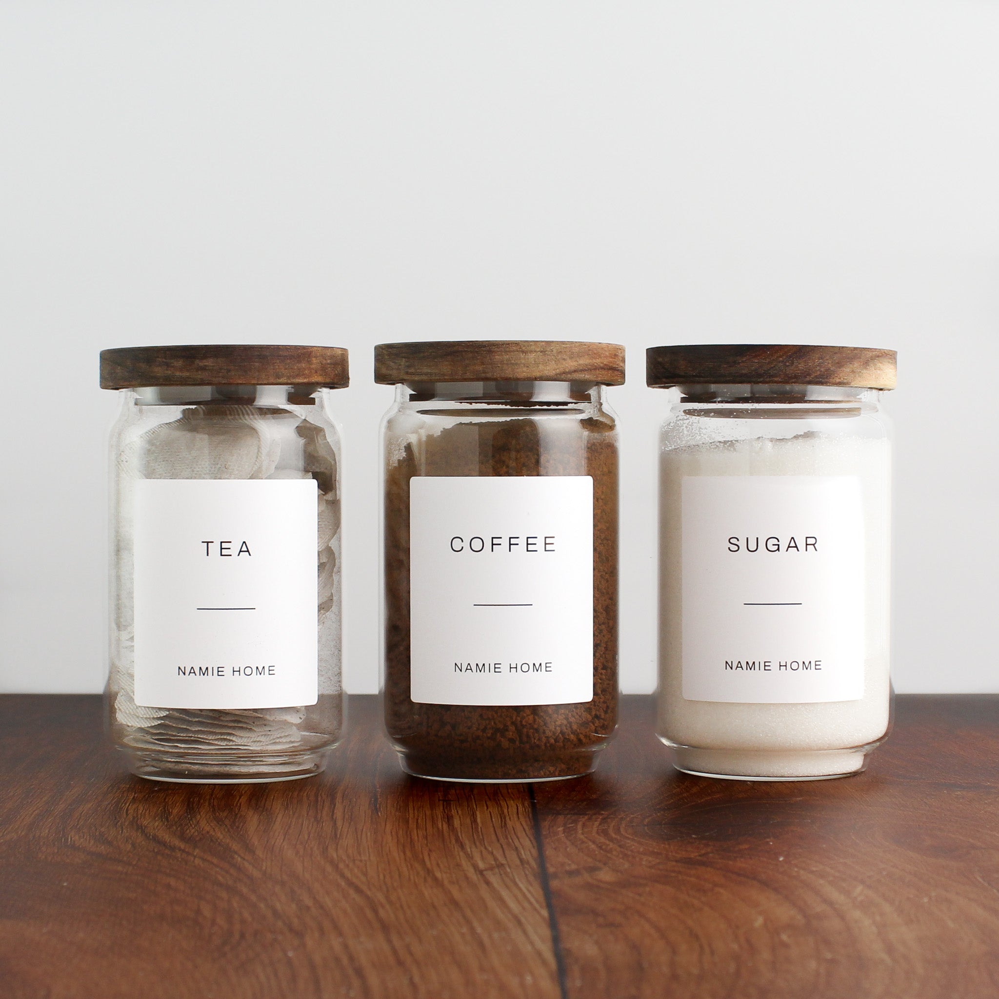 Tea Coffee Sugar Storage Jar Set With Acacia Lids - Namie Home