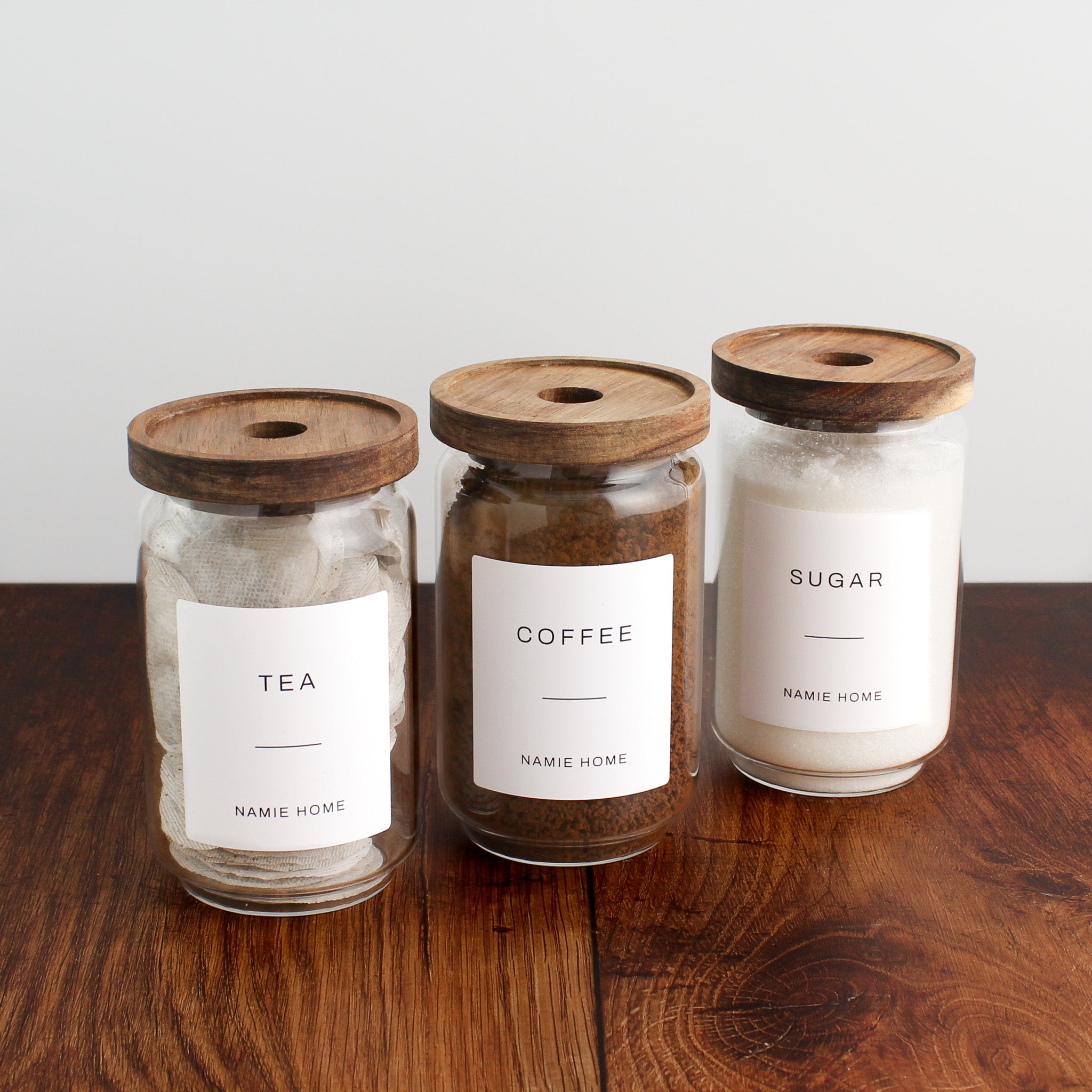 Tea Coffee Sugar Storage Jar Set With Acacia Lids - Namie Home