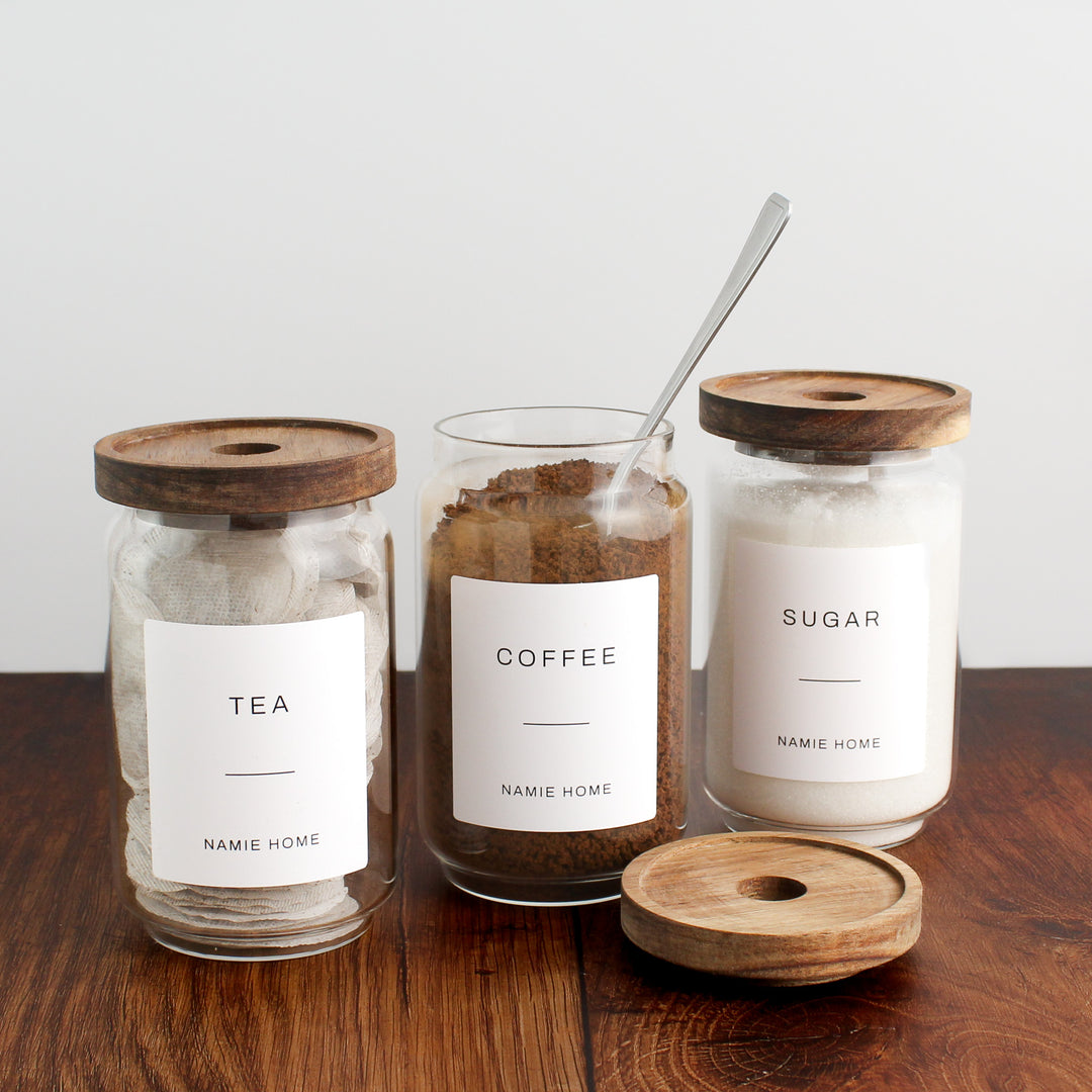 Tea Coffee Sugar Storage Jar Set With Acacia Lids