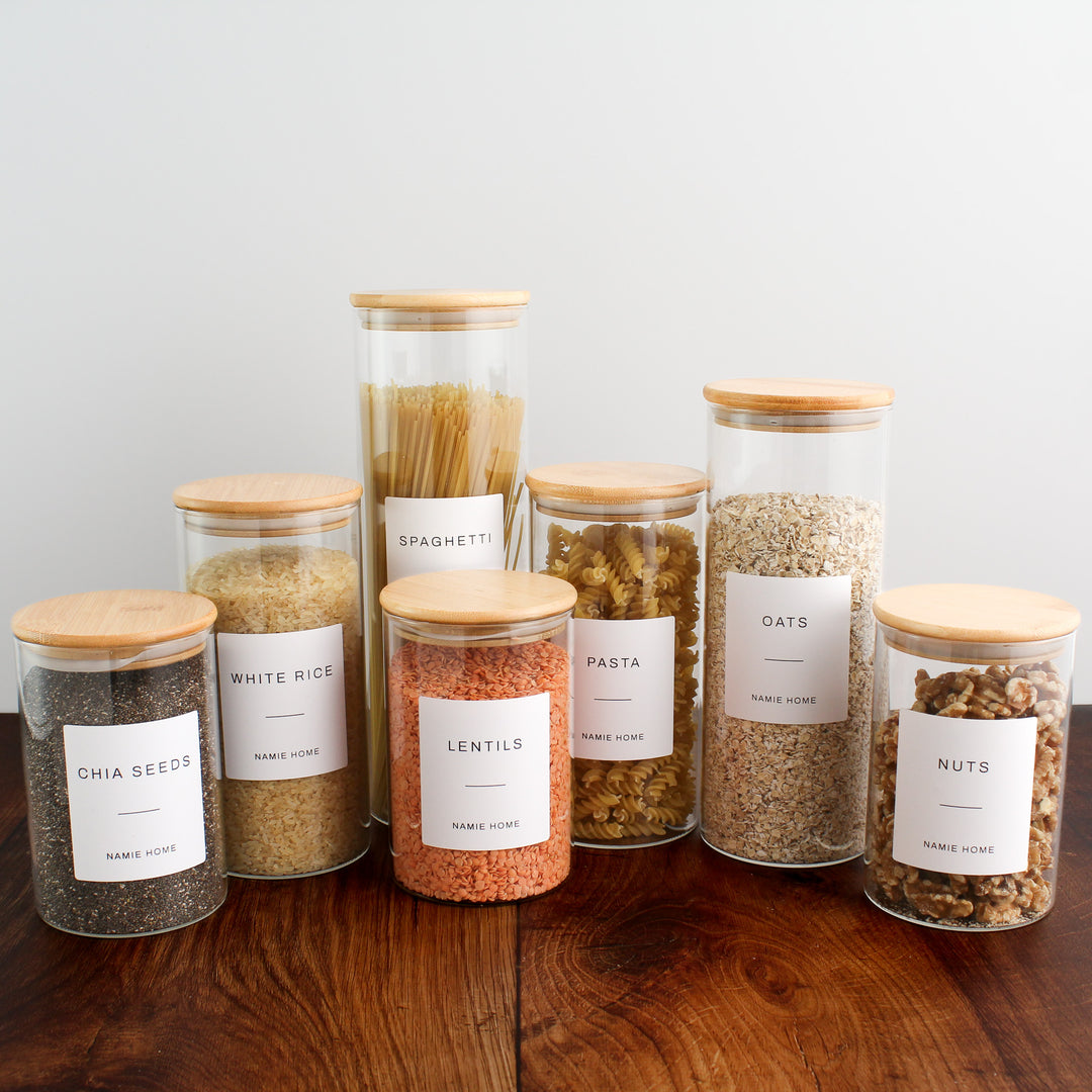 Glass Storage Jar With Bamboo Lid For Pantry