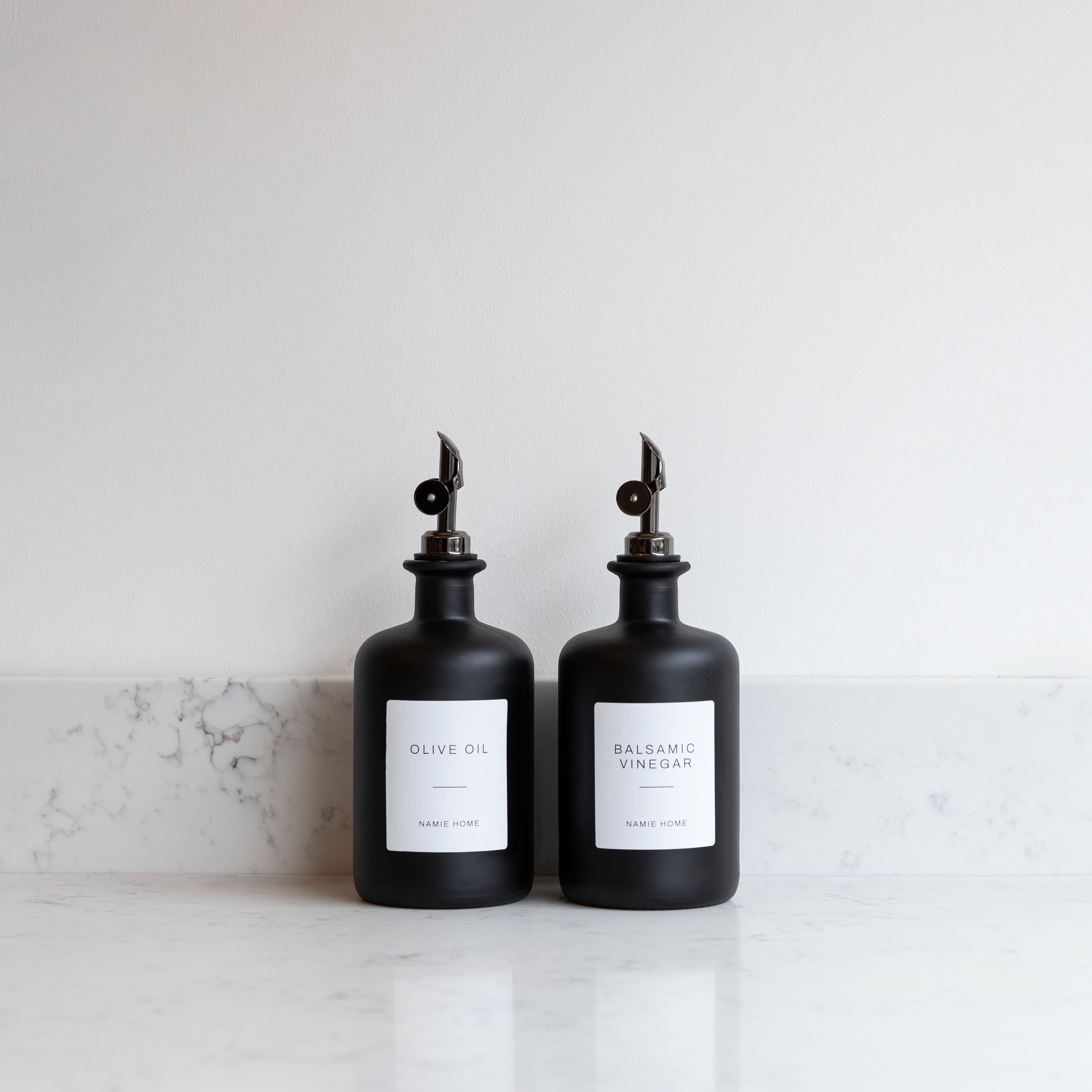 Matte Black Glass Oil Bottle With Label - Namie Home