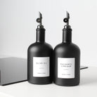 Matte Black Glass Tall Neck Oil Bottle With Label - Namie Home