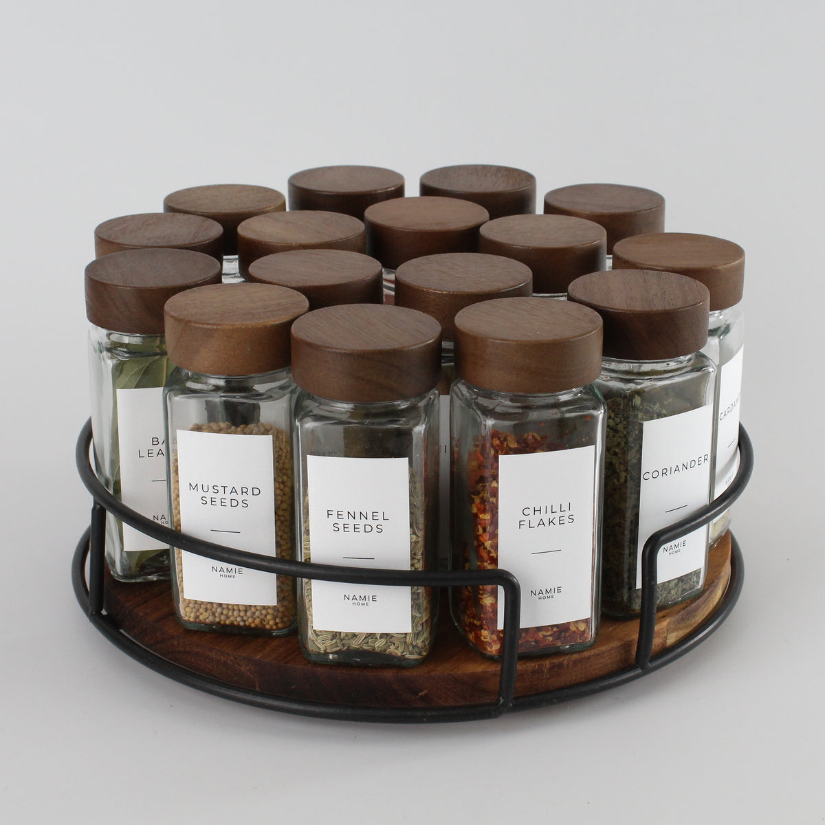Spice Jar Set With Acacia Lids & 36 White Labels 7