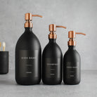 Labelled Matte Black Glass Dispenser Bottle With Rose Gold Pump - Namie Home