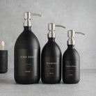 Labelled Matte Black Glass Dispenser Bottle With Silver Pump - Namie Home