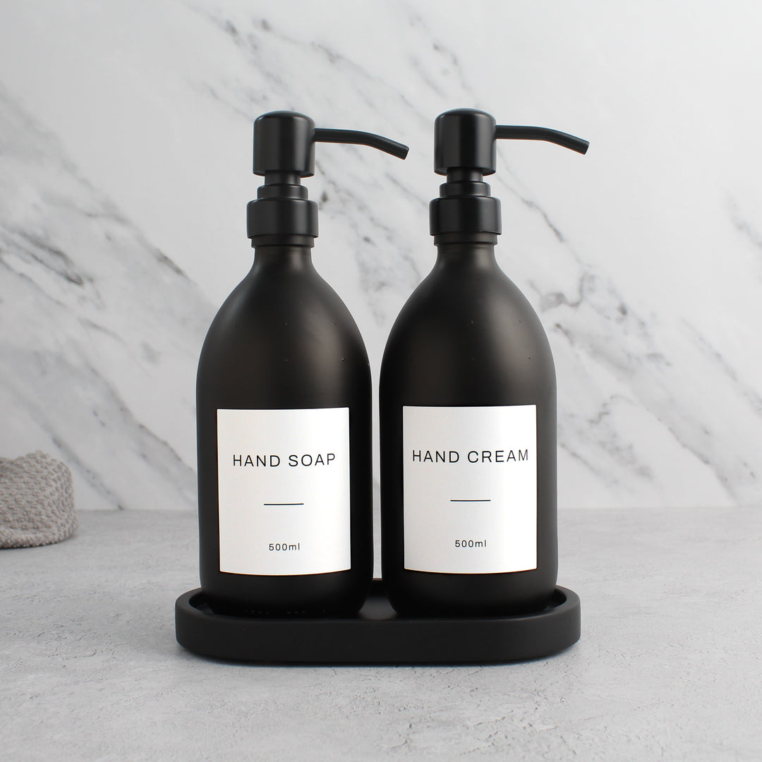 Hand Soap & Hand Cream Matte Black Glass Set