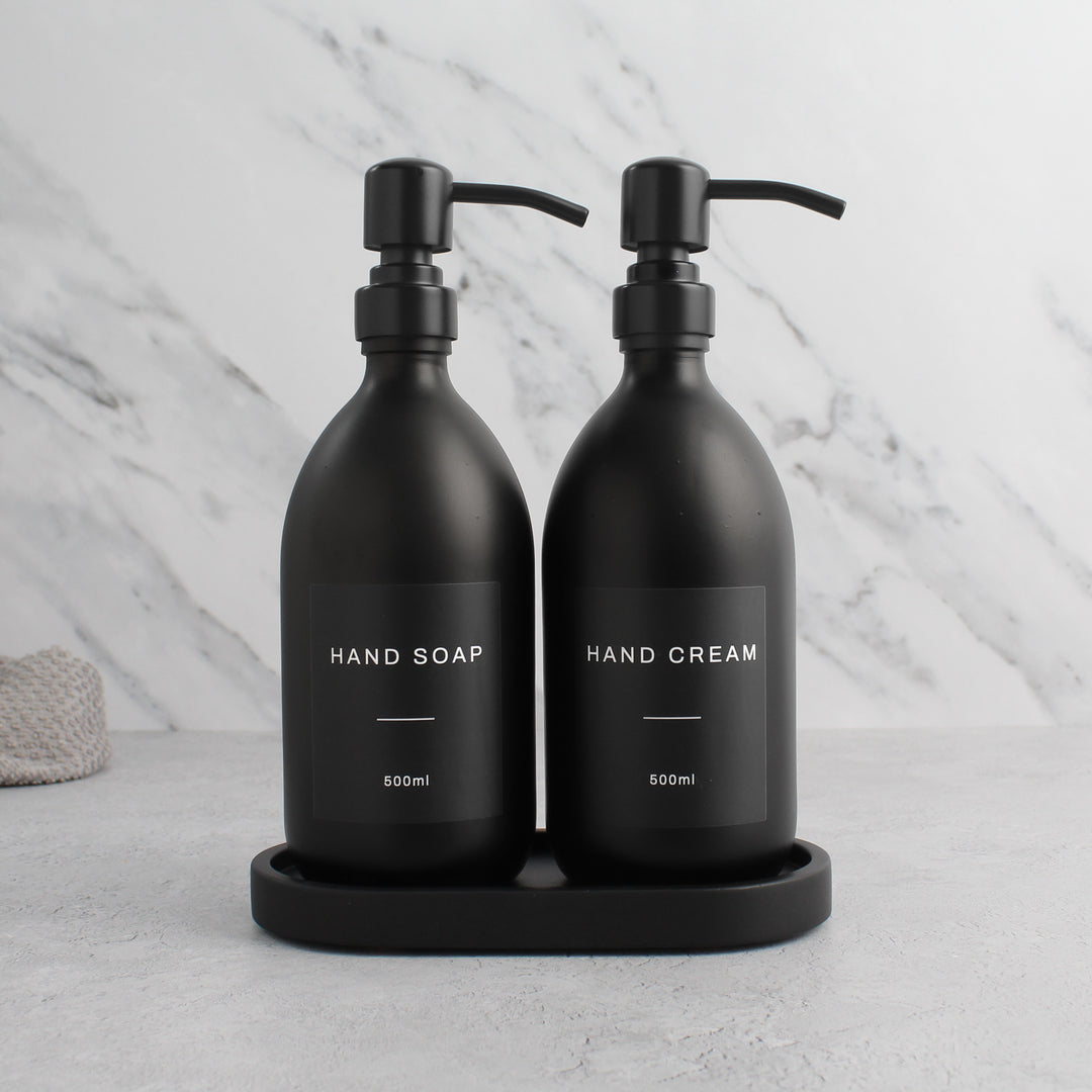 Hand Soap & Hand Cream Matte Black Glass Set