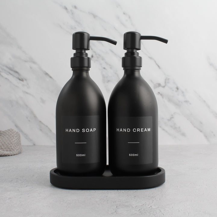 Hand Soap & Hand Cream Matte Black Glass Set