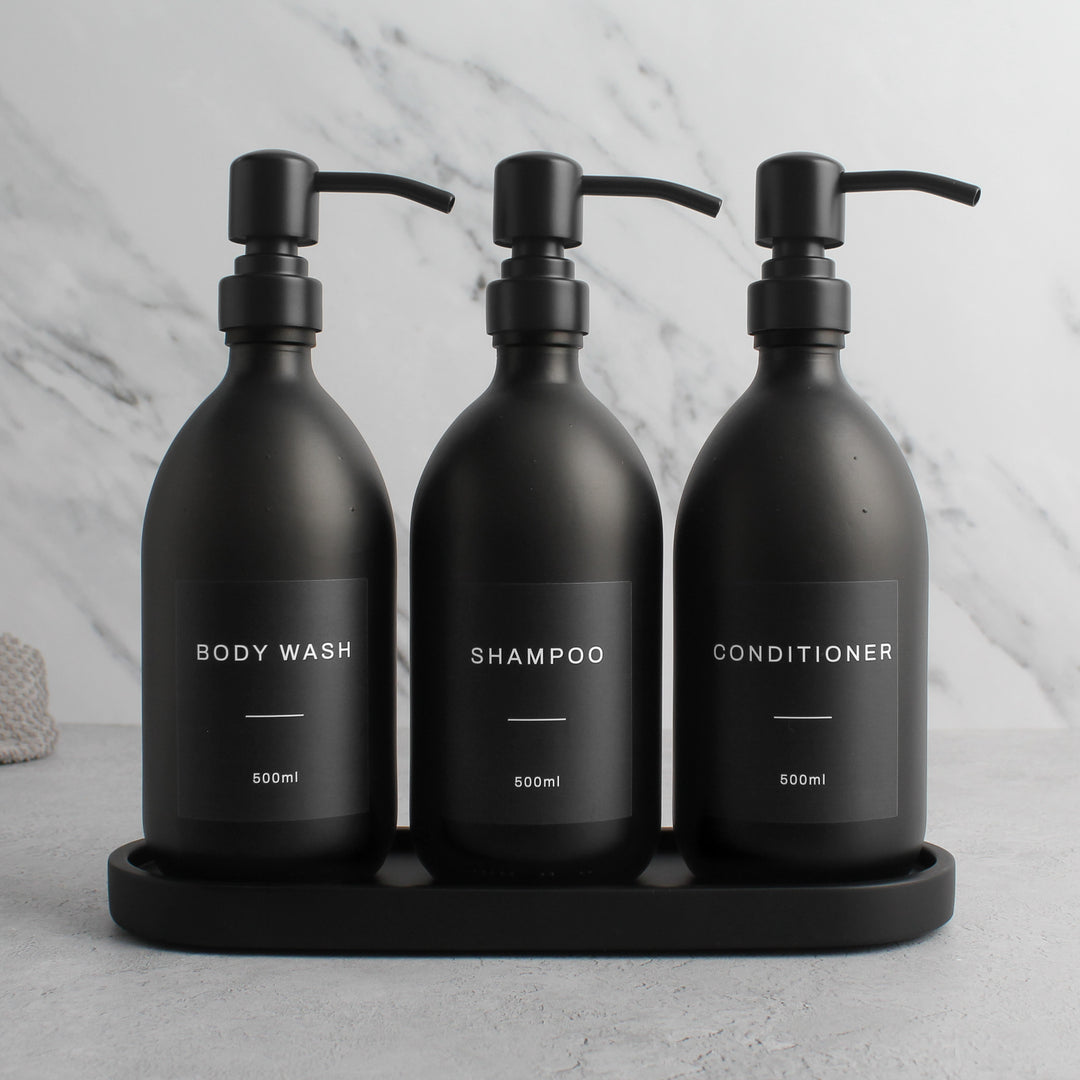 Body Wash, Shampoo & Conditioner Matte Black Glass Set