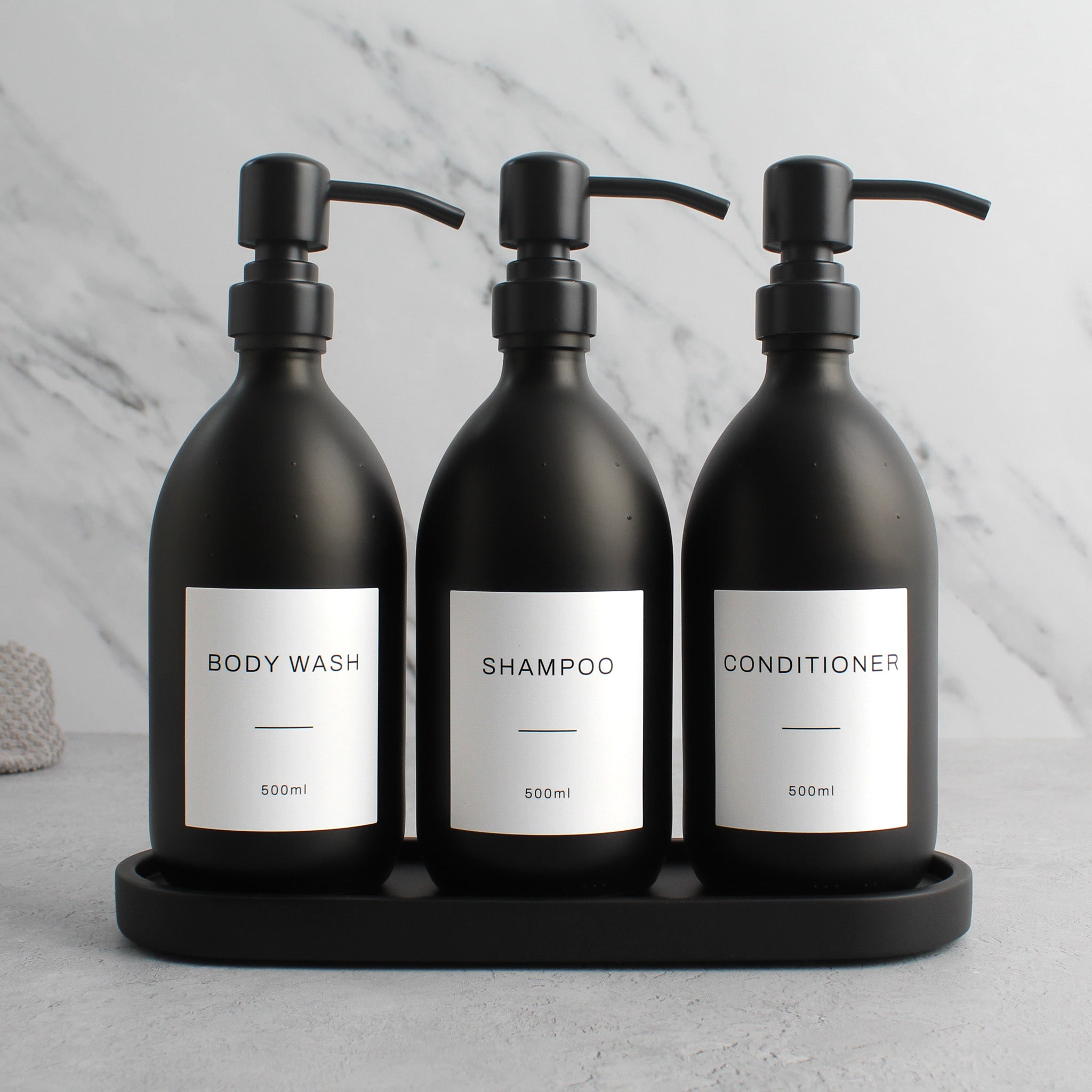 Body Wash, Shampoo & Conditioner Matte Black Glass Set - Namie Home