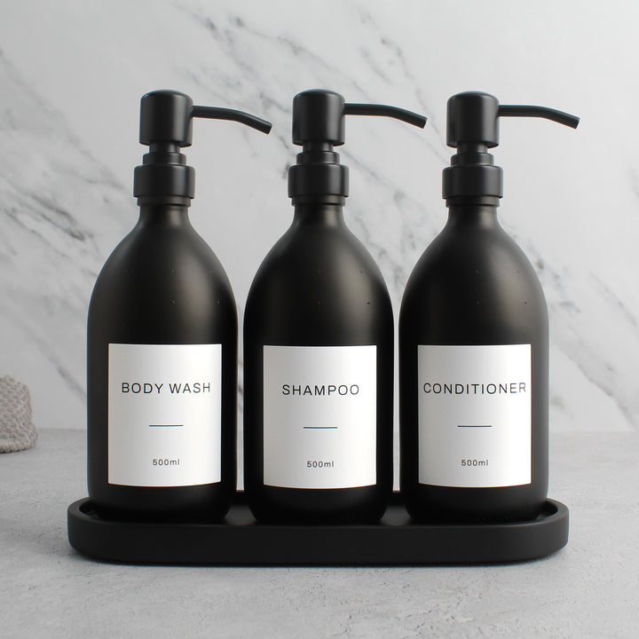 Body Wash, Shampoo & Conditioner Matte Black Glass Set