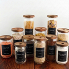Pantry Storage Jar Set - Acacia Lids - Black Labels - Set of 12