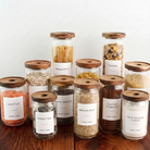 Pantry Storage Jar Set - Acacia Lids - White Labels - Set of 12