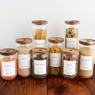 Pantry Storage Jar Set - Acacia Lids - White Labels - Set of 8