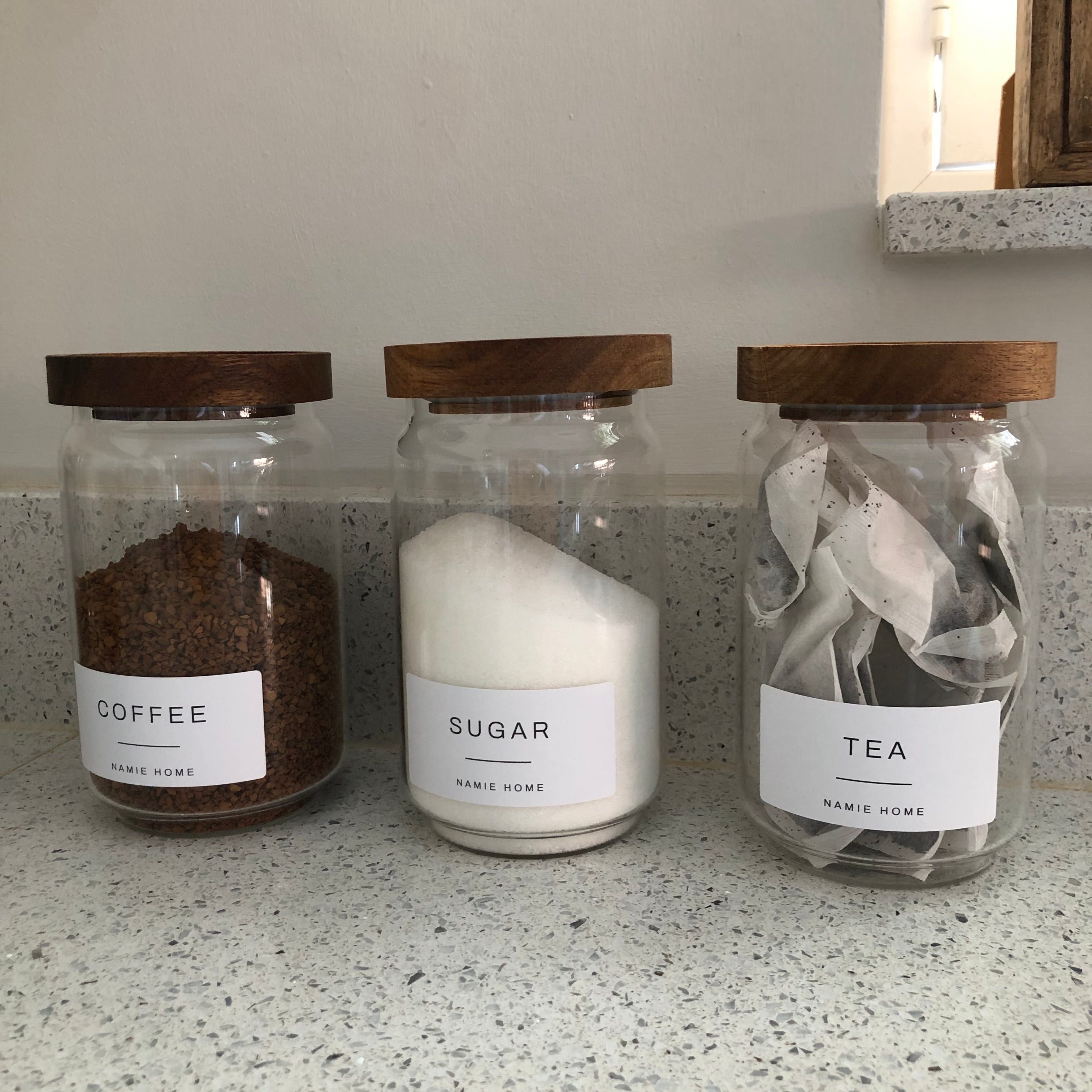 Tea Coffee Sugar Storage Jar Set With Acacia Lids - Namie Home