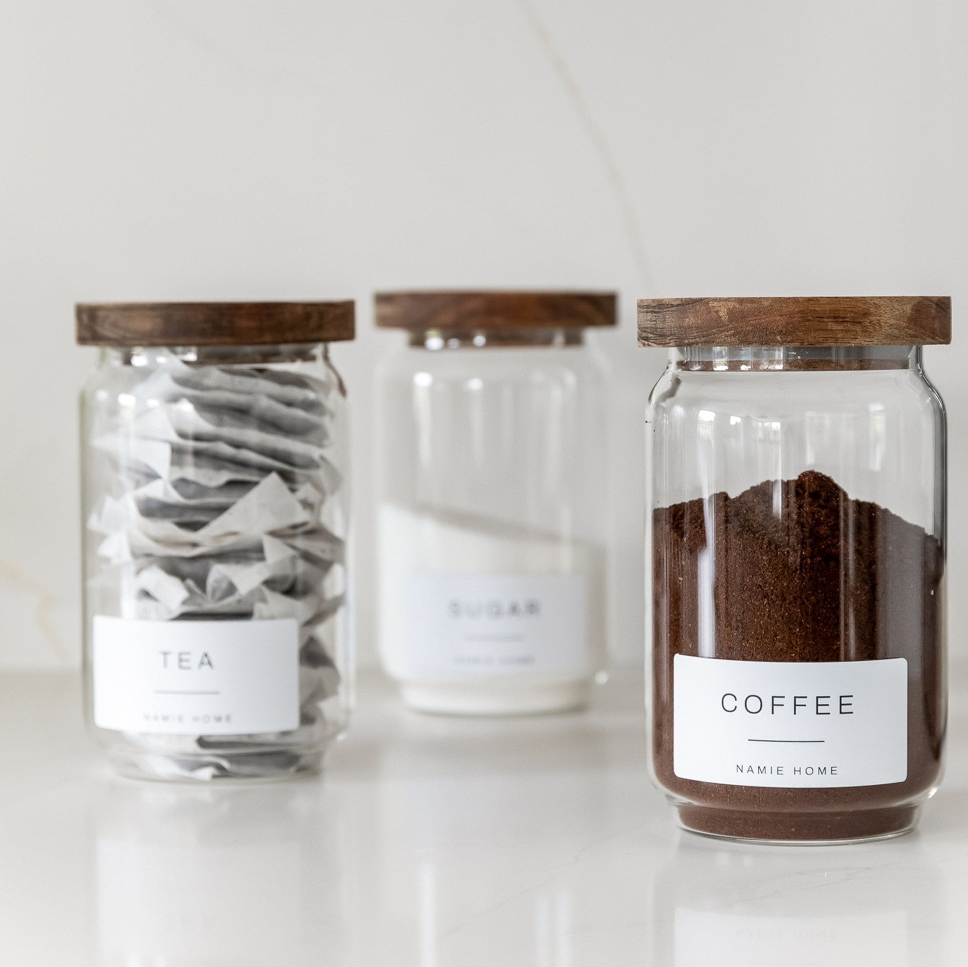 Tea Coffee Sugar Storage Jar Set With Acacia Lids - Namie Home