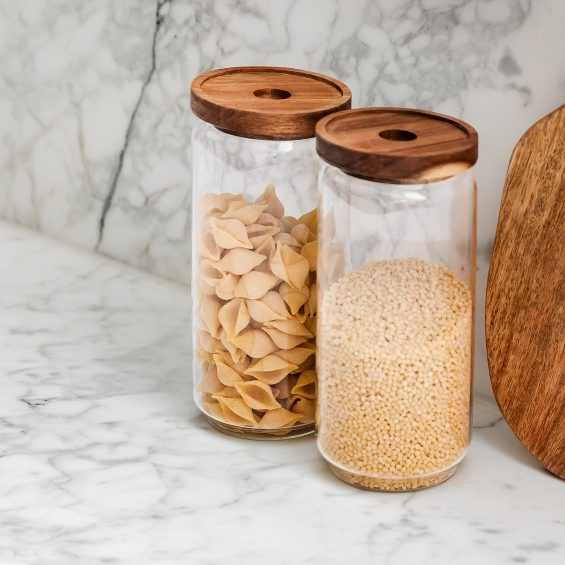 Pantry Storage Jar Set With Acacia Lids - White Labels