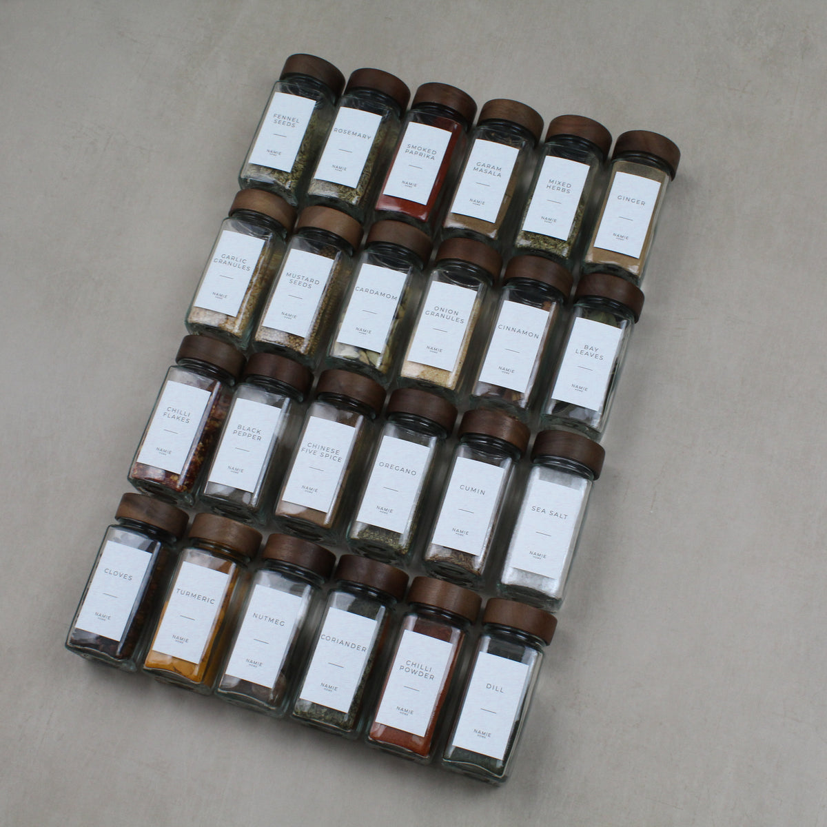 Spice Jar Set With Acacia Lids & 36 White Labels 4