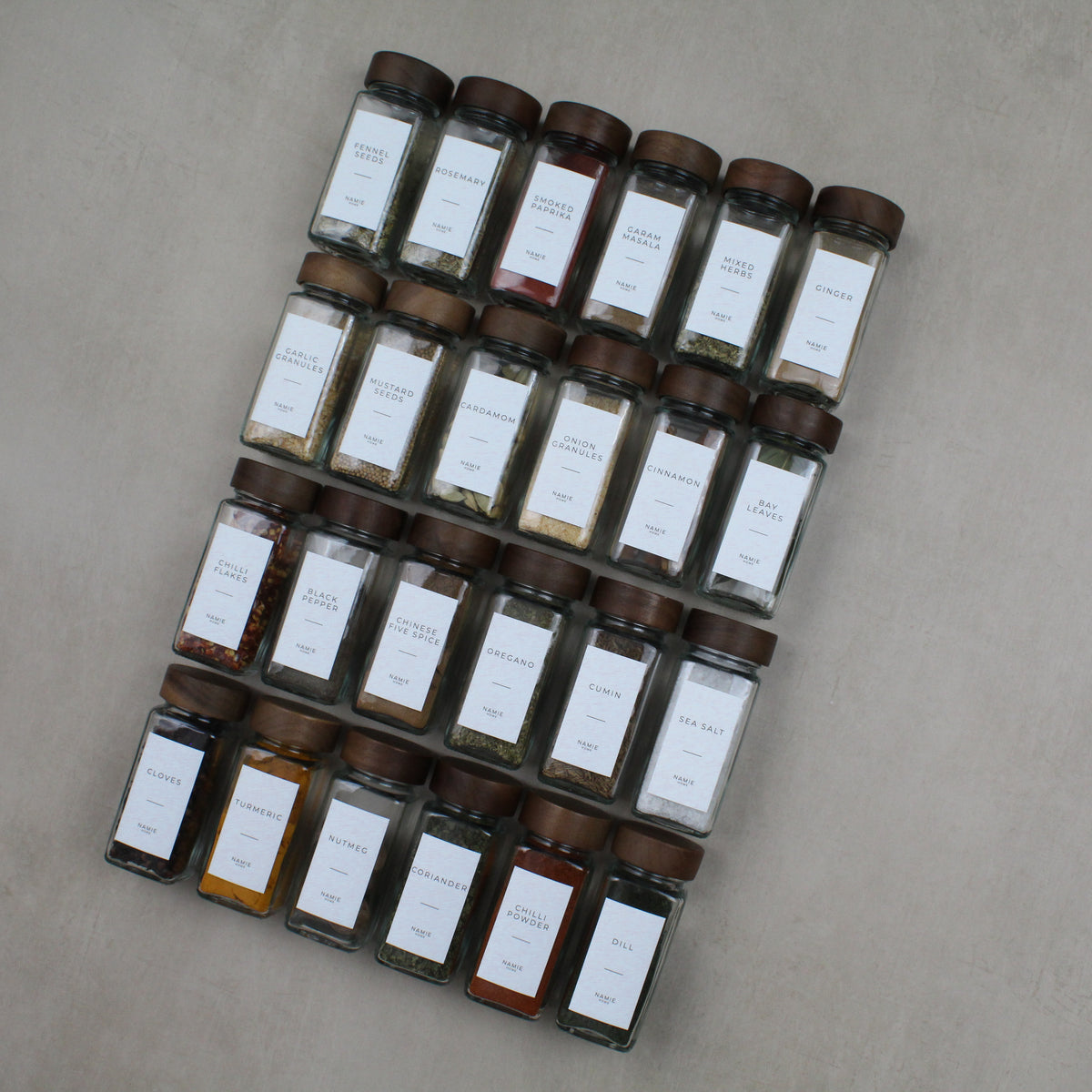 Spice Jar Set With Acacia Lids & 36 White Labels 6