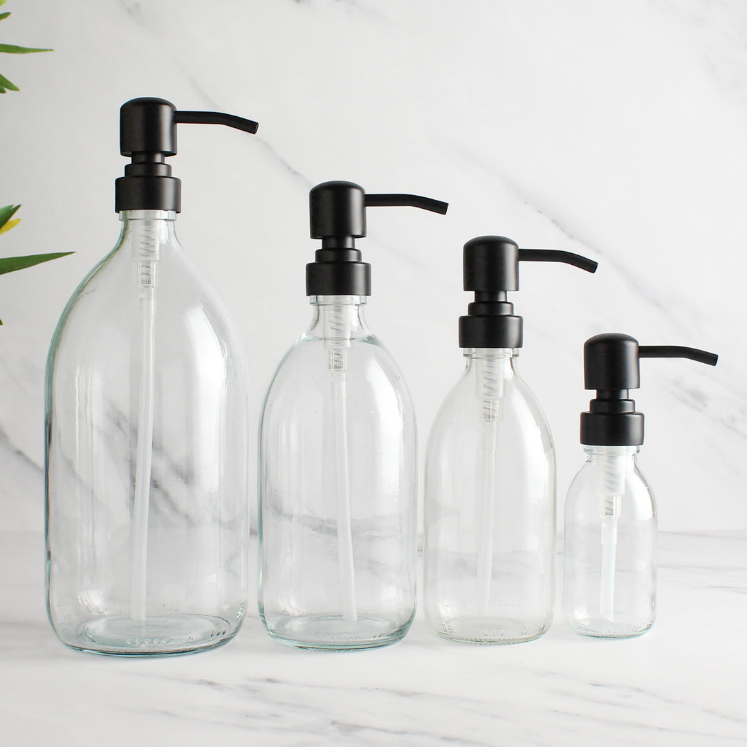 Clear Glass Dispenser Bottle With Matte Black Pump