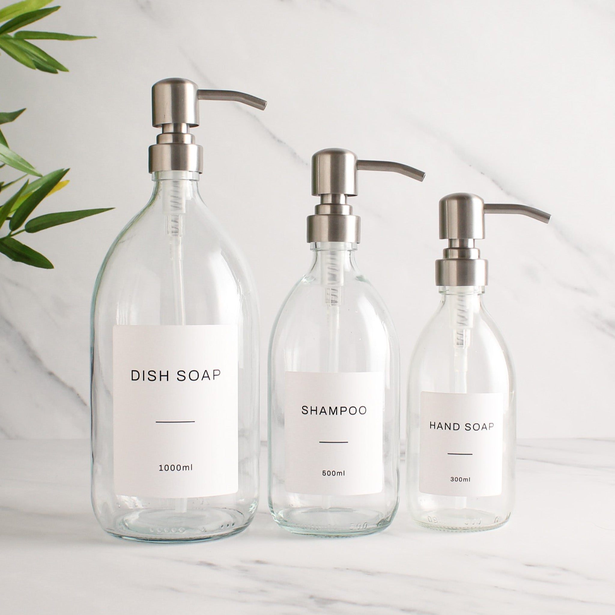 Labelled Clear Glass Dispenser Bottle With Silver Pump - Namie Home