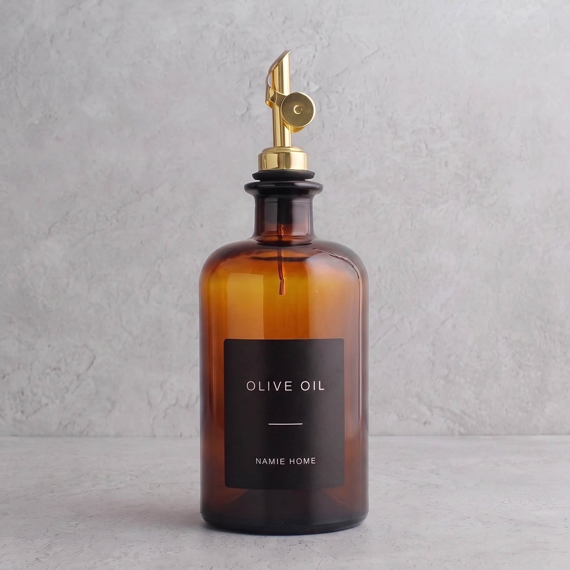 Amber Glass Oil Bottle With Label - gold lid
