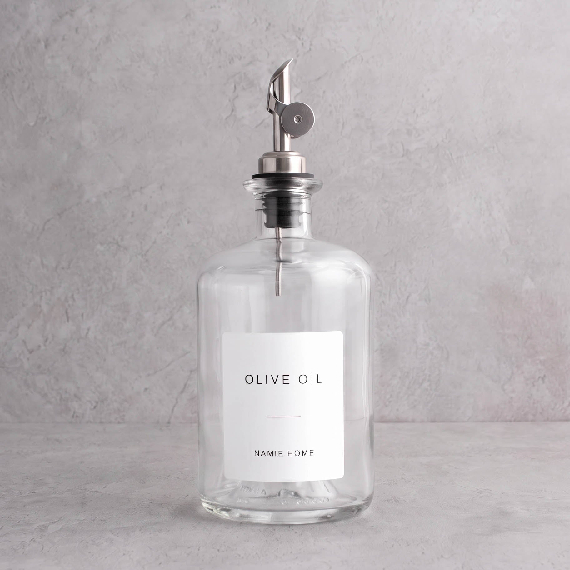 Clear Glass Oil Bottle With Label - silver lid