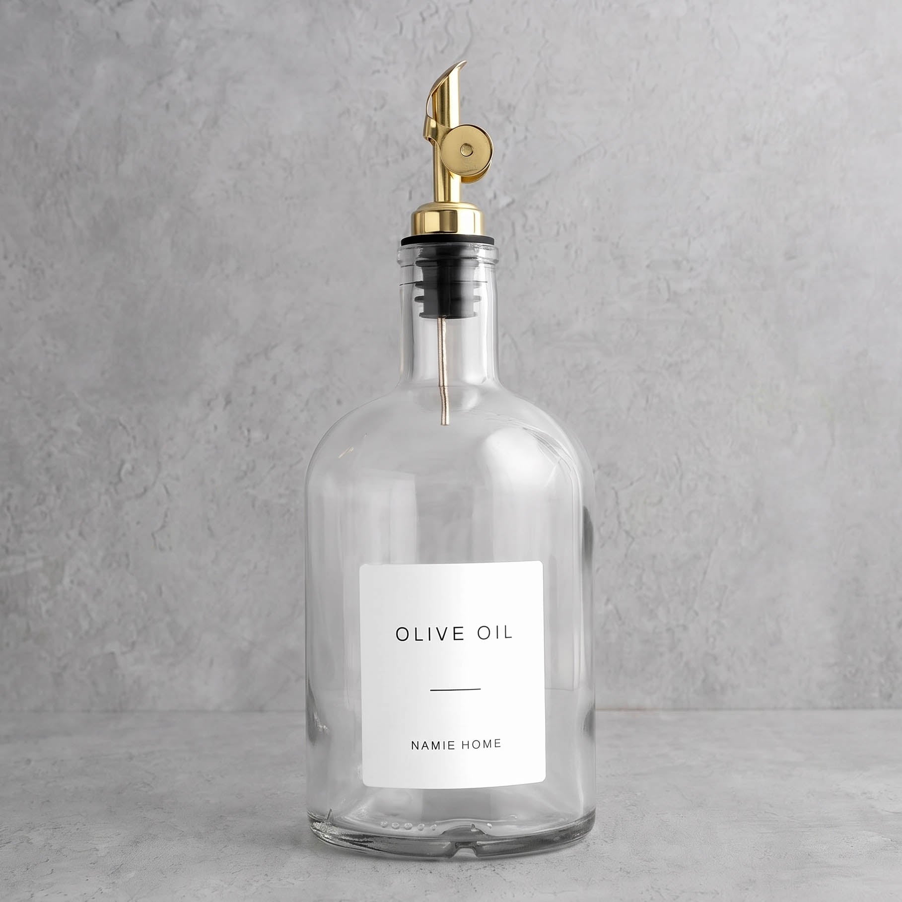 Clear Glass Tall Neck Oil Bottle With Label - gold lid