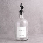 Clear Glass Tall Neck Oil Bottle With Label - black lid