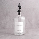 Clear Glass Oil Bottle With Label - black lid
