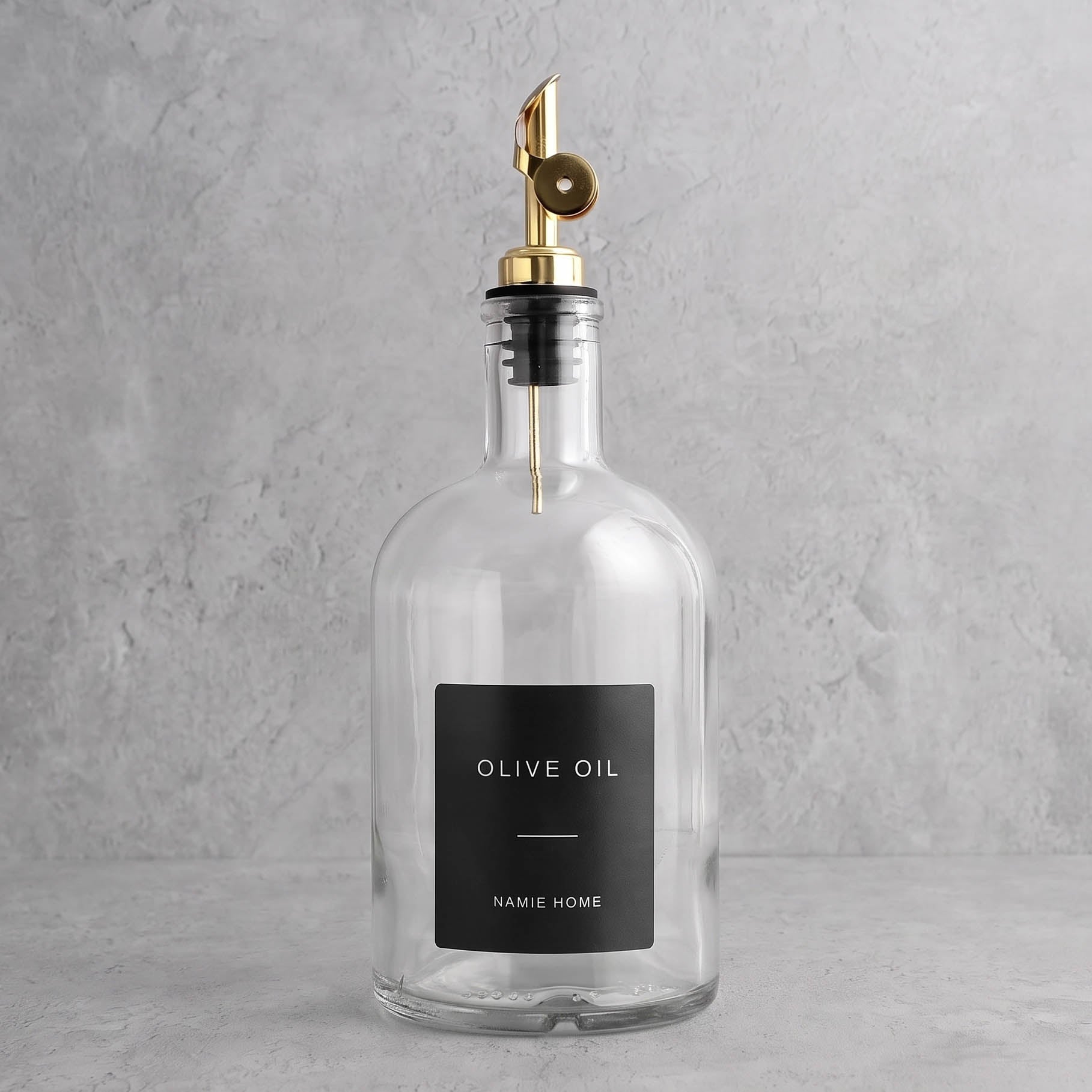 Clear Glass Tall Neck Oil Bottle With Label - gold lid