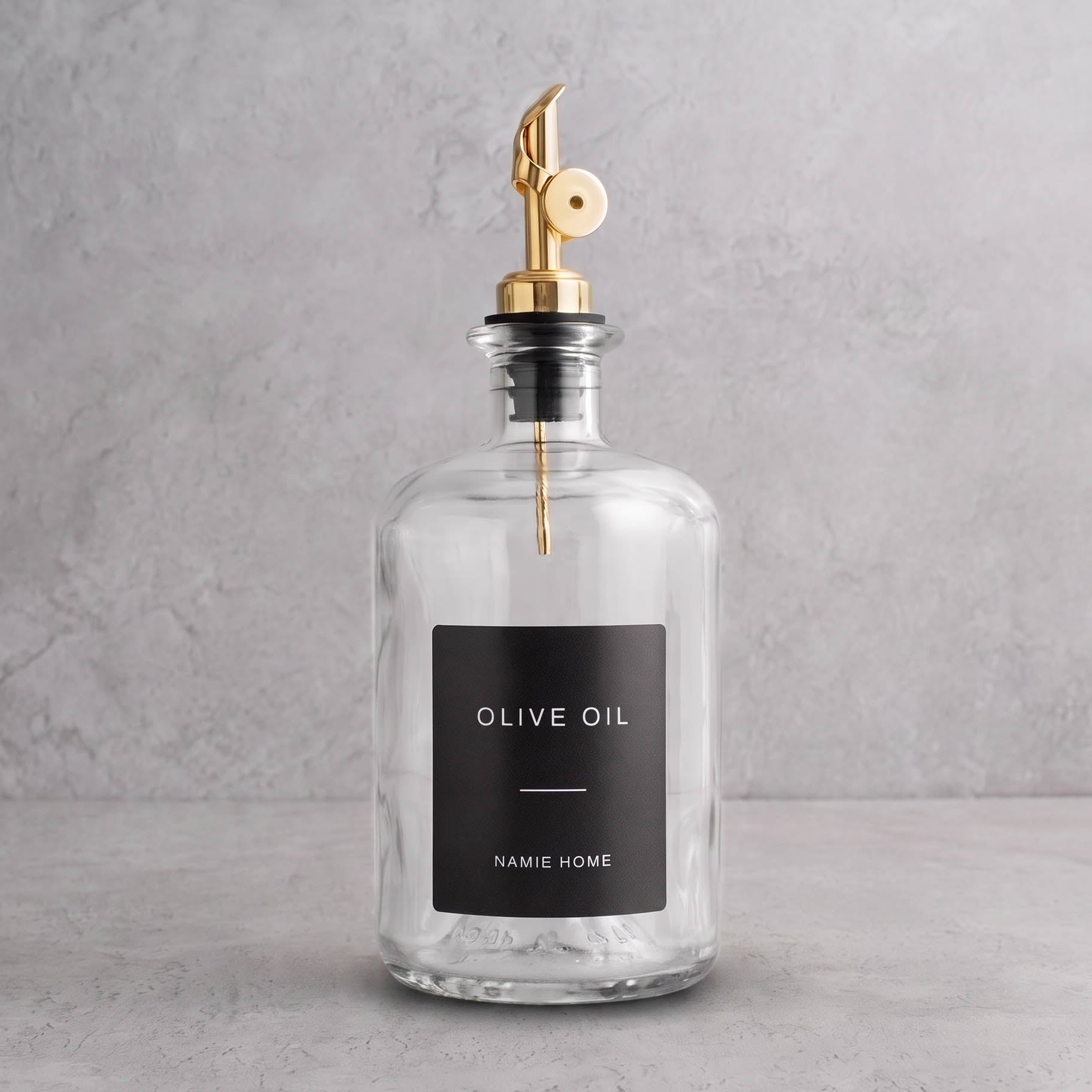 Clear Glass Oil Bottle With Label - gold lid