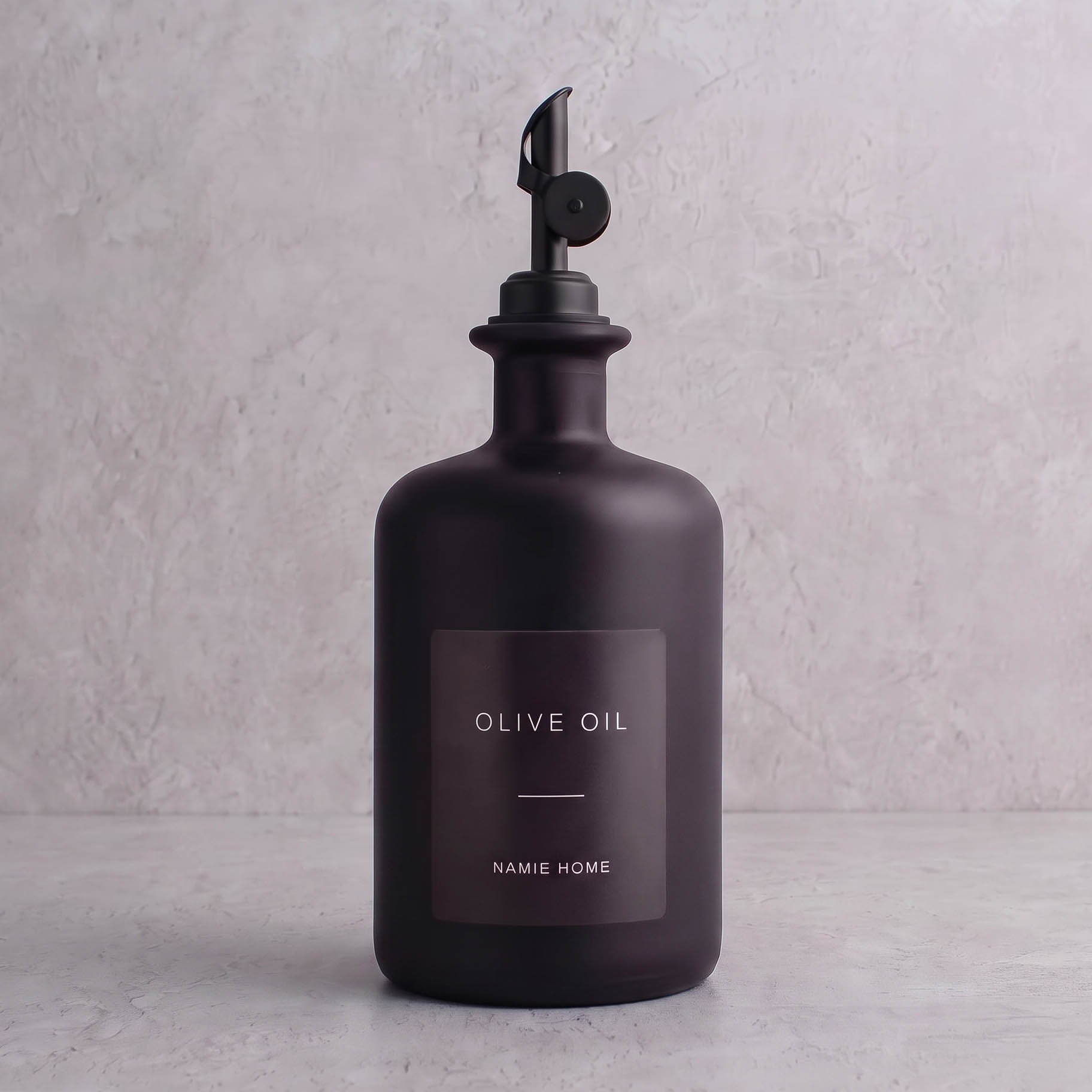 Matte Black Glass Oil Bottle With Label - black lid