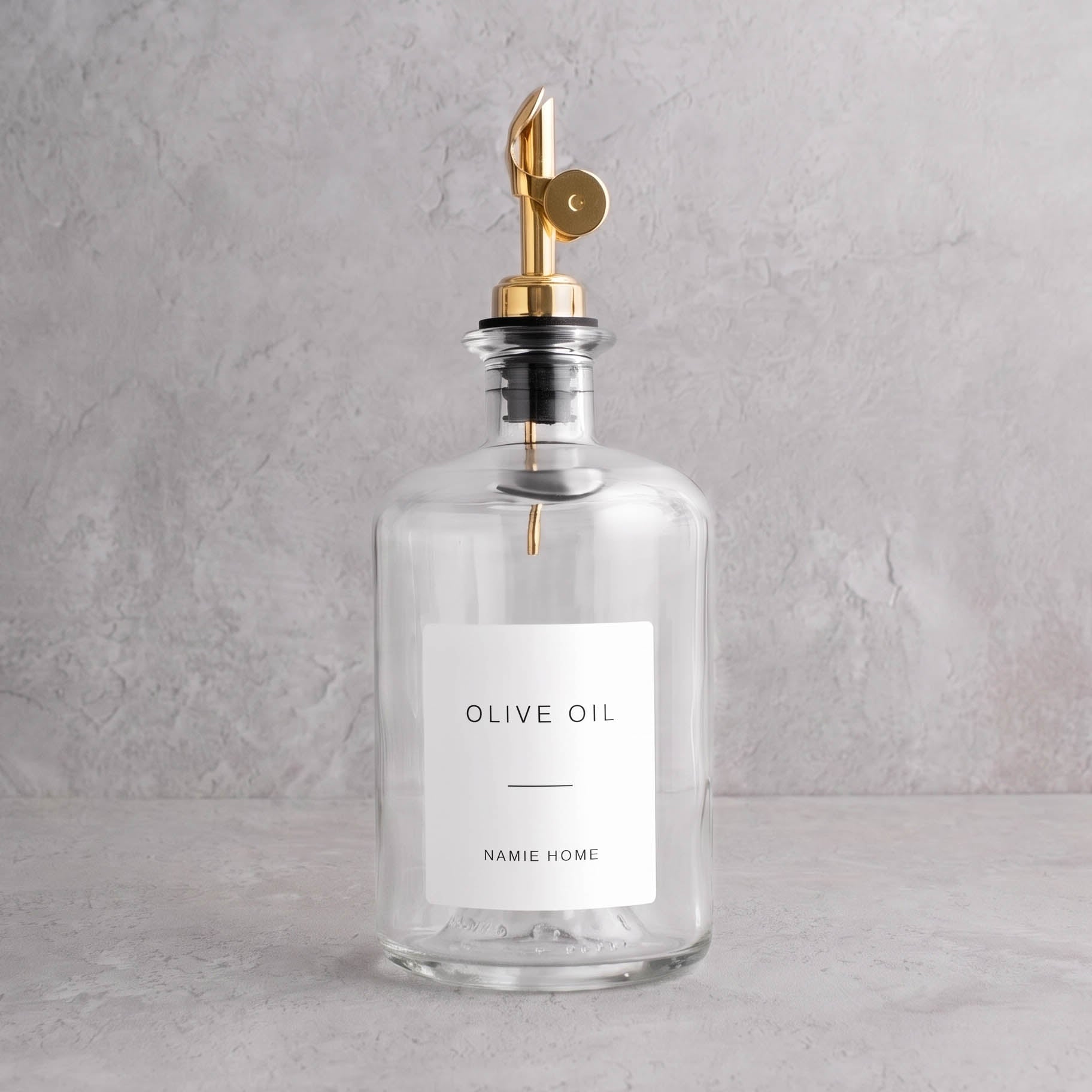 Clear Glass Oil Bottle With Label - gold lid