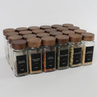 Spice Jar Set With Acacia Lids & 36 Black Labels