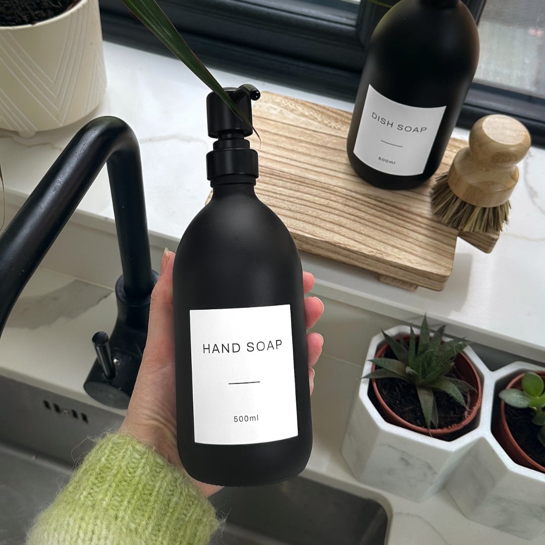 Hand Soap & Dish Soap Matte Black Glass Set - Namie Home