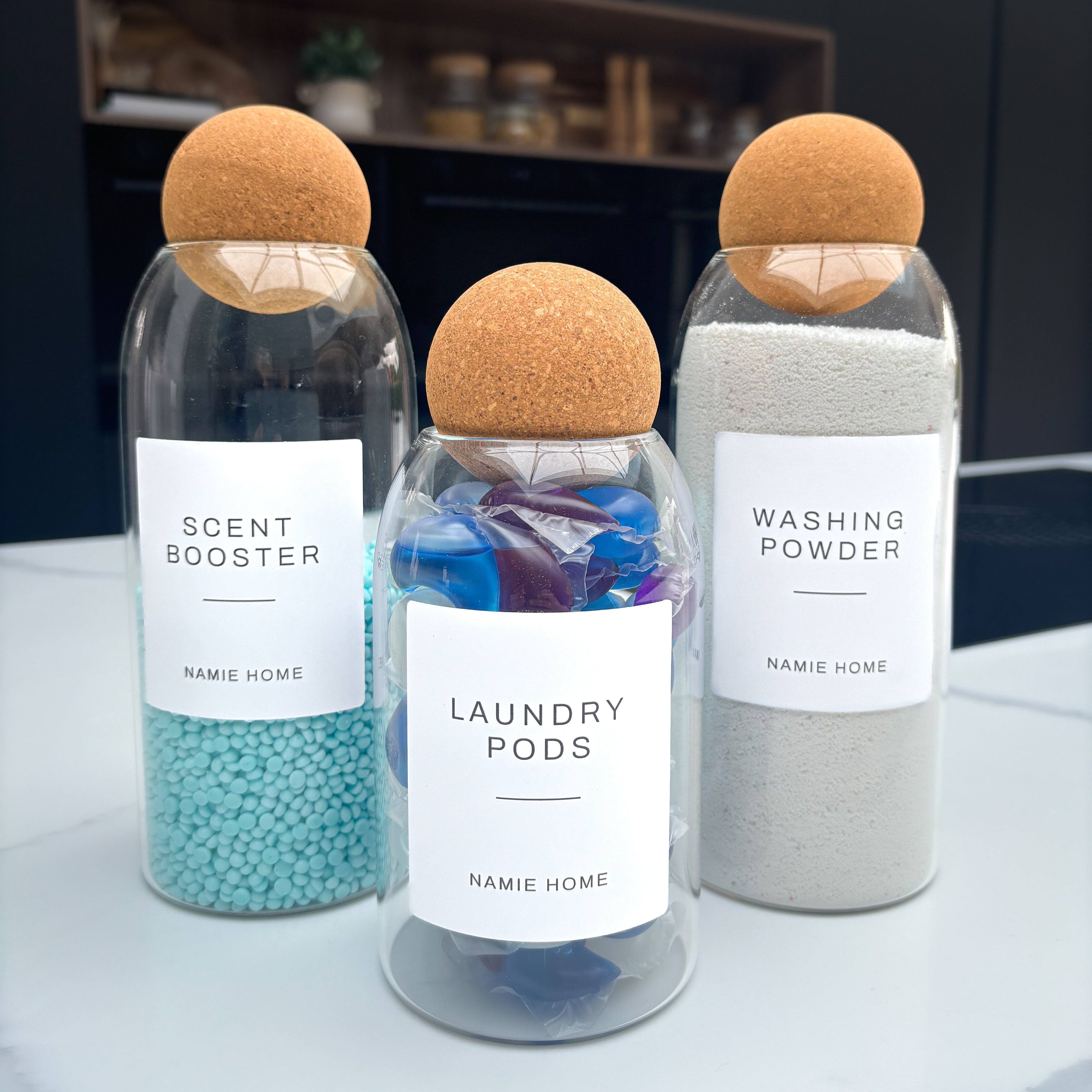 Glass Cork Ball Storage Jar For Laundry - Namie Home