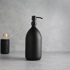 Matte black extra large glass soap dispenser with matte black pump