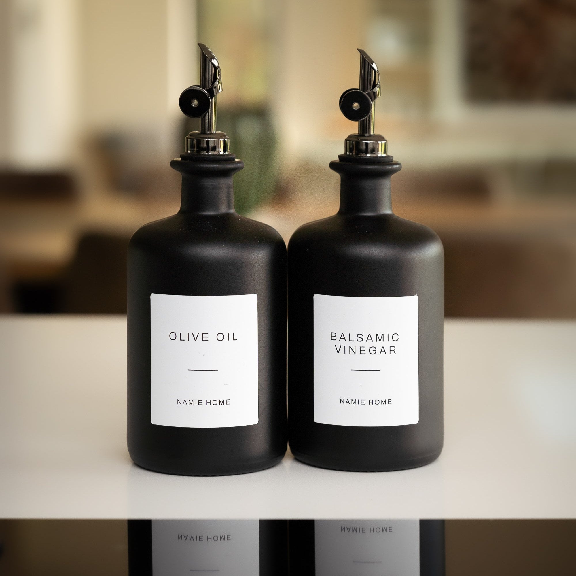 Matte Black Glass Oil Bottle With Label - Namie Home