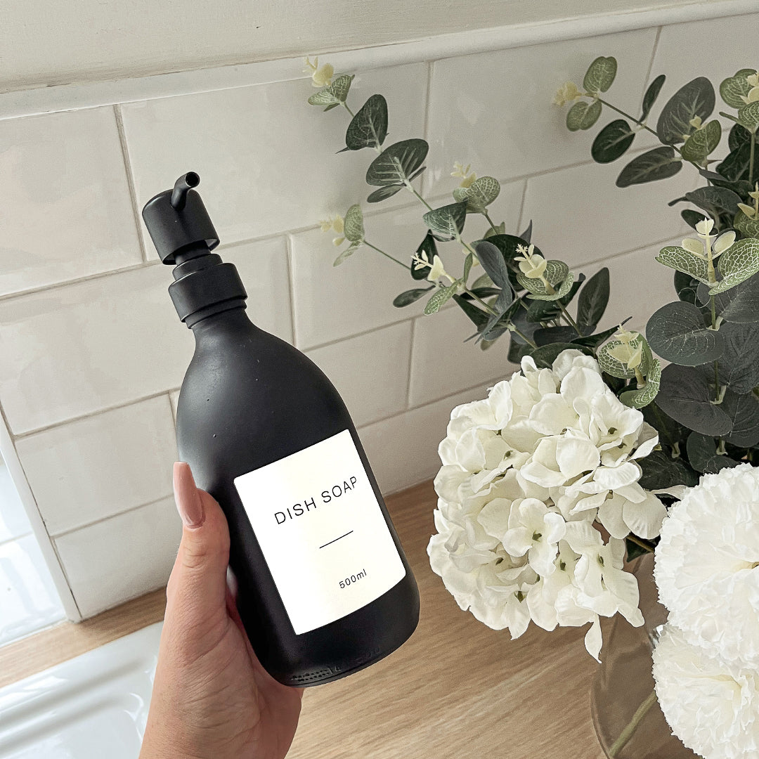 Hand Soap & Dish Soap Matte Black Glass Set - Namie Home