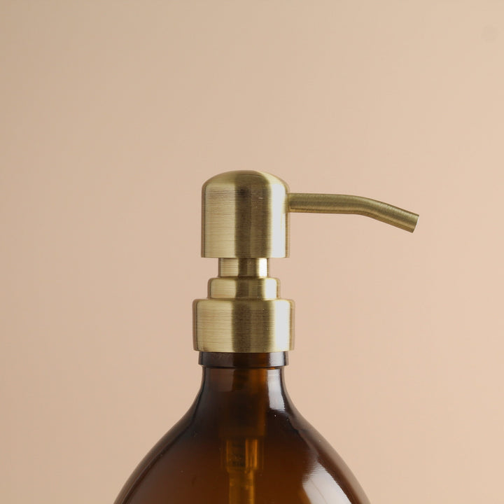 Amber Glass Dispenser Bottle With Gold Pump - Namie Home