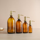 Amber Glass Dispenser Bottle With Gold Pump - Namie Home