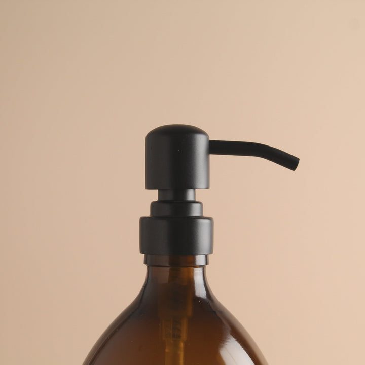 Amber Glass Dispenser Bottle With Matte Black Pump - Namie Home