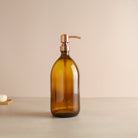 Amber Glass Dispenser Bottle With Rose Gold Pump - Namie Home