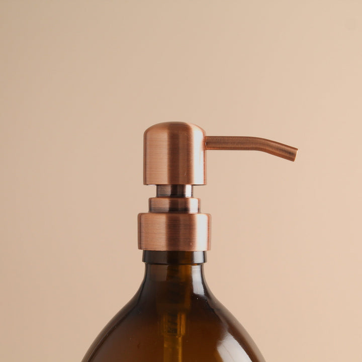 Amber Glass Dispenser Bottle With Rose Gold Pump - Namie Home