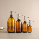 Amber Glass Dispenser Bottle With Silver Pump - Namie Home